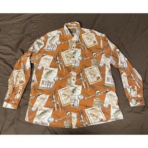 North River Mens XL Bass Fishing Print Button Up Shirt Outdoor